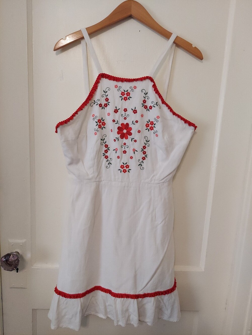 VTG 90s Maggie Sweet Embroidered Mini Sun Dress Womens Large Boho Western Casual